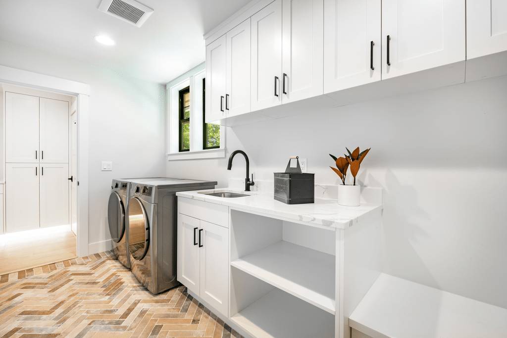 Gold Coast Large Laundry Room Parquet Floor White